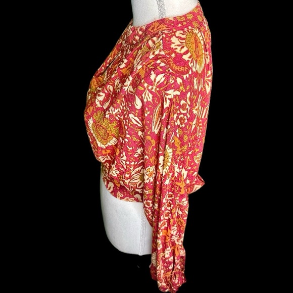 NWT Rachel Zoe Red Bohemian Floral Batwing Tie-Waist Crop Top Size XS - Picture 5 of 9